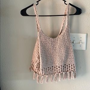 Aerie Woven, Fringed Tan TankTop